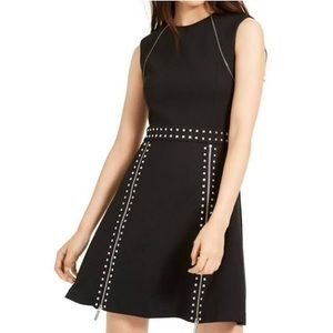 NWT Michael Michael Kors Black Pyramid Studded Zipper Trim Fit and Flare…